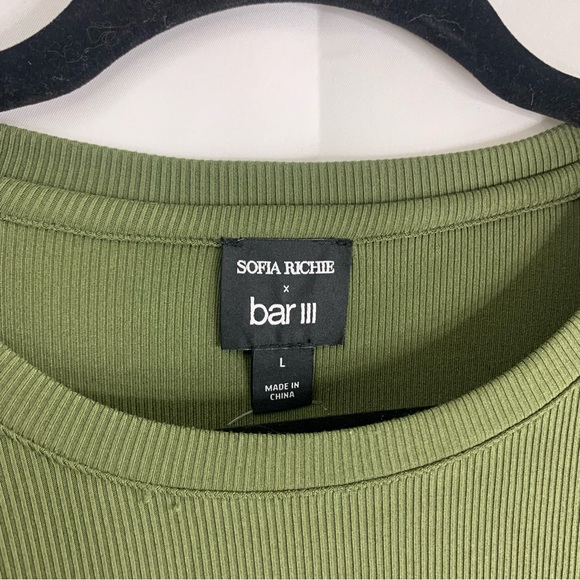 NWoT Sofia Richie x Bar III Olive Green Ruched Bodycon Long Sleeve Dress, size L - Picture 3 of 12